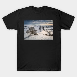 Winter Snow Scene with Mountains and Tree T-Shirt